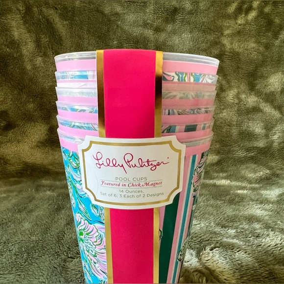 NWT Lilly Pulitzer Set of 6 - 14 oz. Pool Cups in  Chick Magnet - Picture 2 of 4